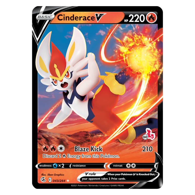 Cinderace V (043/264) (Cinderace Stamp #60) [Battle Academy 2022]