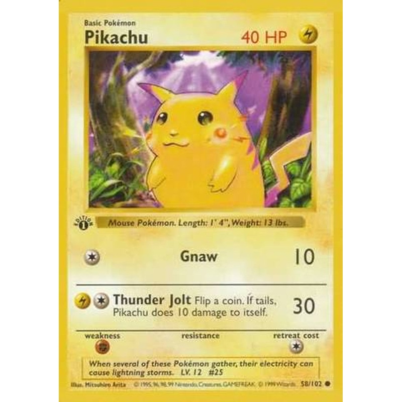 Pikachu (58/102) (Red Cheeks Misprint) [Base Set 1st Edition]
