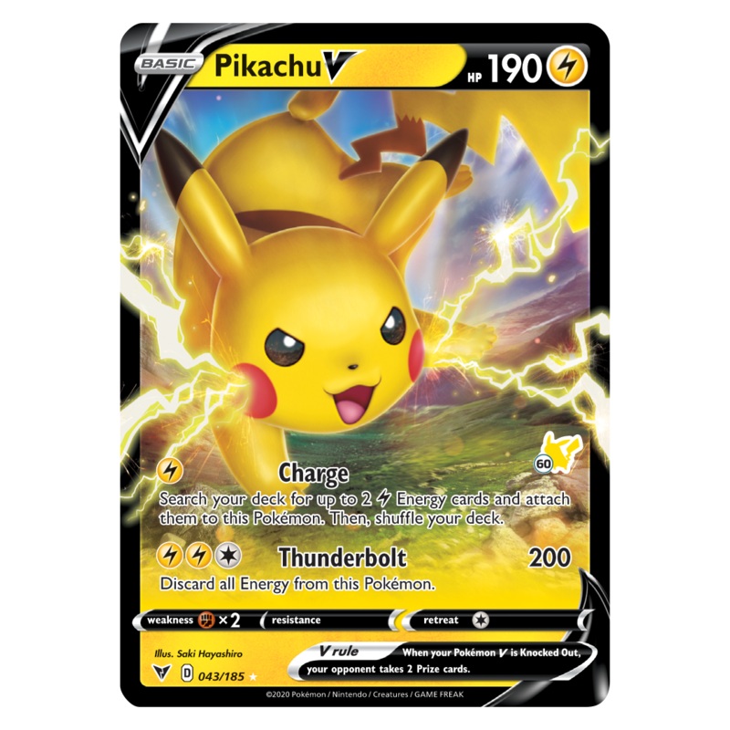 Pikachu V (043/185) (Pikachu Stamp #60) [Battle Academy 2022]