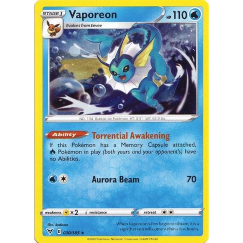 Vaporeon (030/185) (Cosmos Holo) [Sword & Shield: Vivid Voltage]