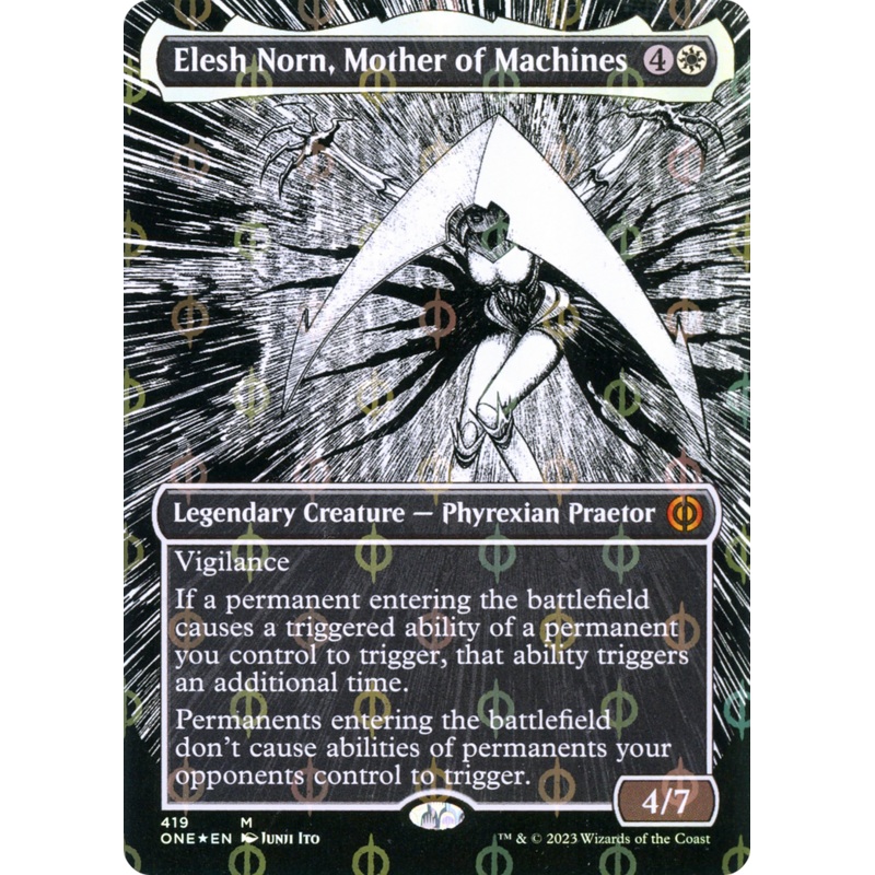 Elesh Norn, Mother of Machines (Borderless Manga Step-and-Compleat Foil) [Phyrexia: All Will Be One]