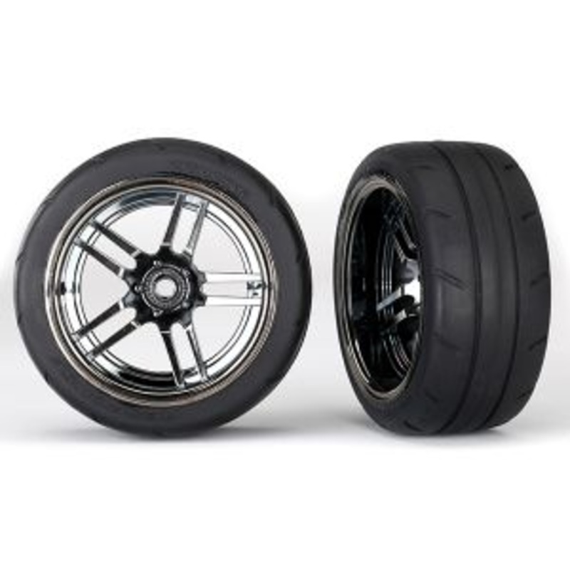 TRAXXAS 8374 Tires & Wheels Assembled Glued Split-Spike Black Wheels 1.9 Response tires Extra Wide Rear (2)