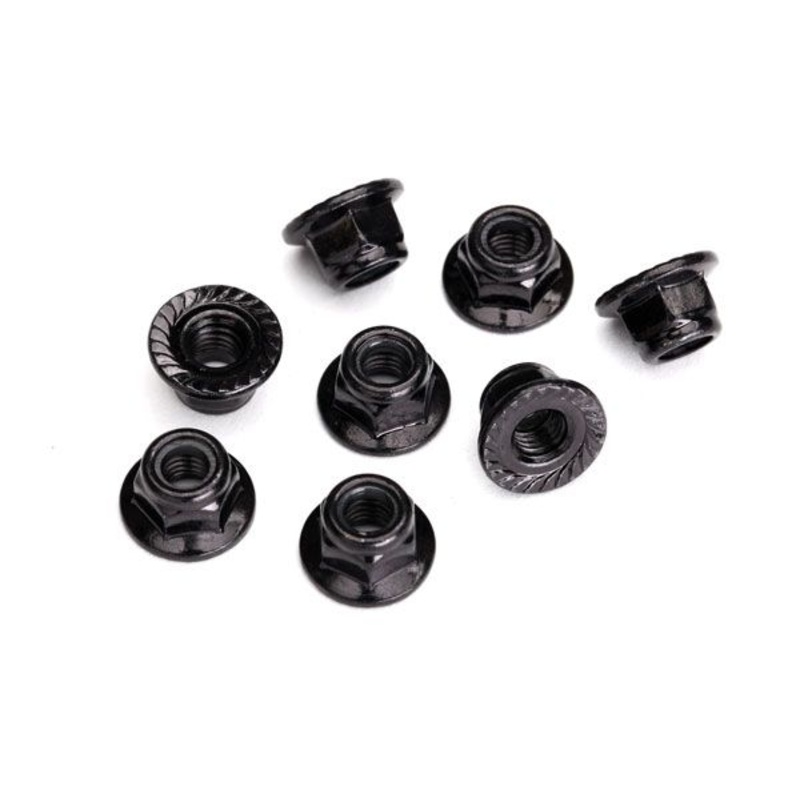 TRAXXAS 8447 Nuts, 5mm flanged nylon locking steel, black serrated (8)