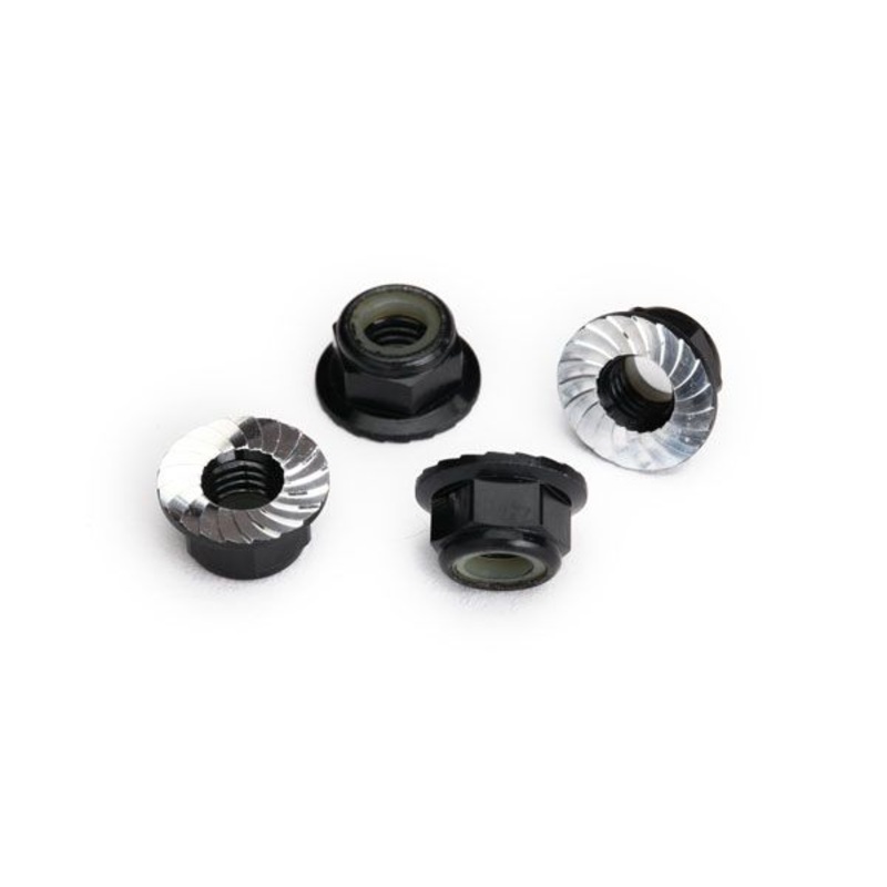 TRAXXAS 8447A Nuts, 5mm flanged nylon locking (aluminum, black-anodized, serrated) (4) For The Ultimate Desert Racer UDR