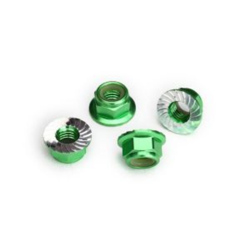 TRAXXAS 8447G Nuts, 5mm flanged nylon locking (aluminum, green-anodized, serrated) (4) For The Ultimate Desert Racer