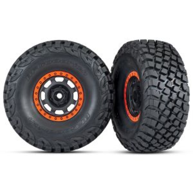 TRAXXAS 8472 Tires and wheels, assembled, glued (Desert Racer wheels, black with orange beadlock, BFGoodrich Baja KR3 tires) (2) UDR