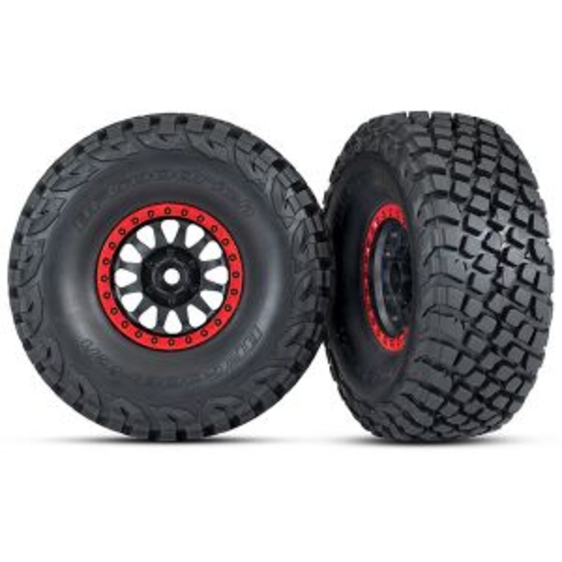 TRAXXAS 8474 Tires and wheels, assembled, glued Method Race Wheels, black with red beadlock, BFGoodrich Baja KR3 tires (2)