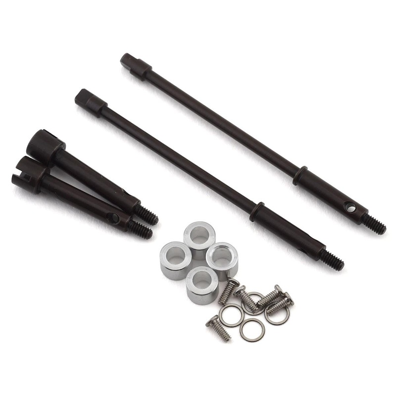 HOT RACING SXTF39W04 Axial SCX24 +4mm Wide Track Steel Drive Stub Axle Set