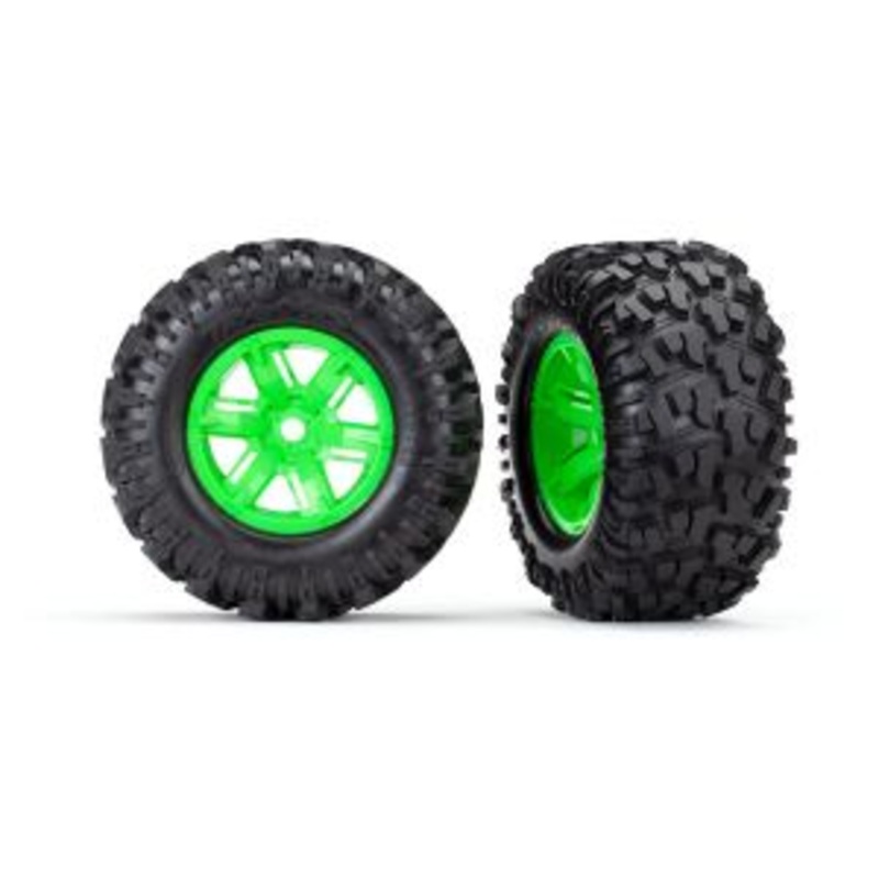 TRAXXAS 7772G Tires & wheels, assembled, glued X-Maxx green wheels, Maxx AT tires, foam inserts left & right (2)