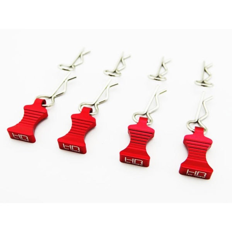 HOT RACING AC03EZ02 1/10 Aluminum EZ Pulls w/Body Clips Red (4)