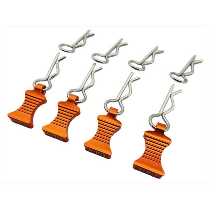 HOT RACING AC03EZ03 1/10 Aluminum EZ Pulls w/Body Clips Orange (4)