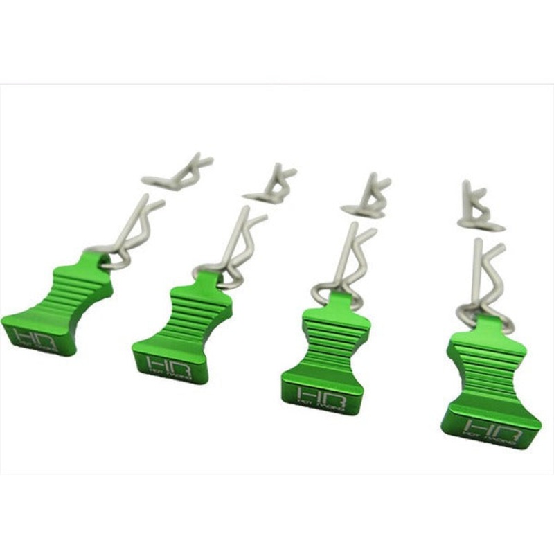 HOT RACING AC03EZ05 1/10 Green Aluminum EZ Pulls (4pcs) and Body Clips (8pcs)