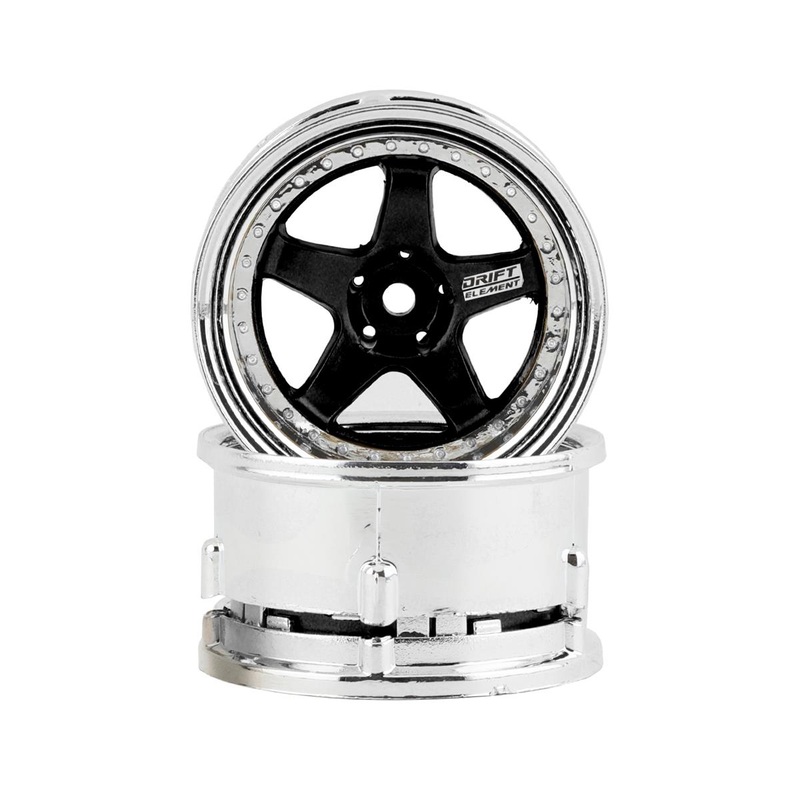 DS RACING DSC-DE-012 Drift Element 5 Spoke Drift Wheels (Black & Chrome) (2) (Adjustable Offset) w/12mm Hex