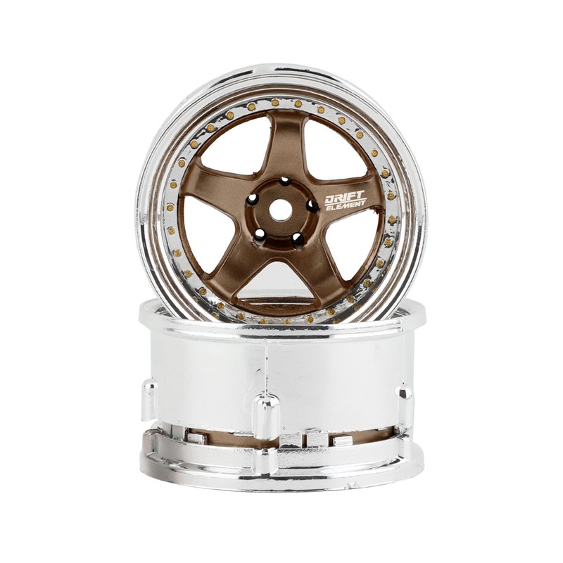DS RACING DSC-DE-022 Drift Element 5 Spoke Drift Wheels (Bronze & Chrome w/Gold Rivets) (2) (Adjustable Offset) w/12mm Hex