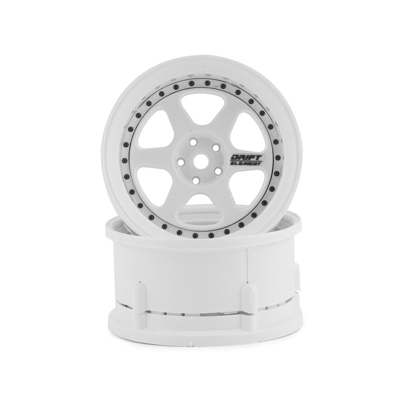 DS RACING DSC-DE-202 Drift Element 6 Spoke Drift Wheels (Triple White w/Black Rivets) (2) (Adjustable Offset) w/12mm Hex