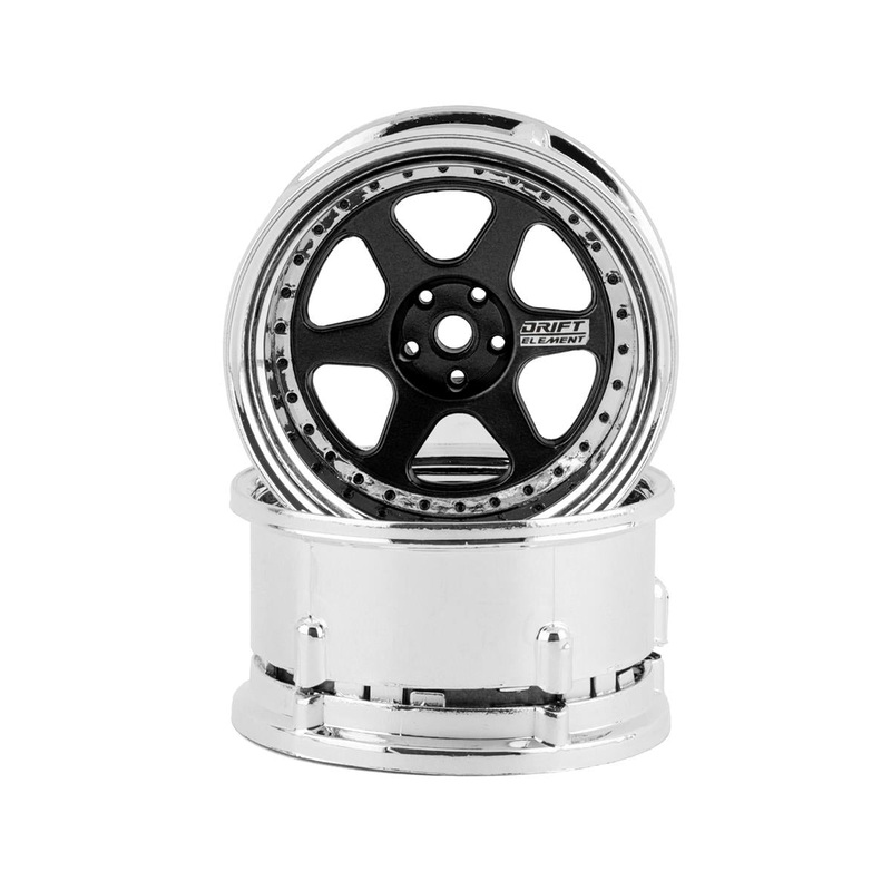 DS RACING DSC-DE-212 Element 6 Spoke Drift Wheels (Black & Chrome) (2) (Adjustable Offset) w/12mm Hex