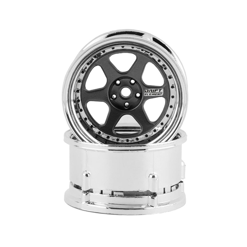 DS RACING DSC-DE-220 Drift Element 6 Spoke Drift Wheels (Gunmetal w/Black Rivets) (2) (Adjustable Offset) w/12mm Hex