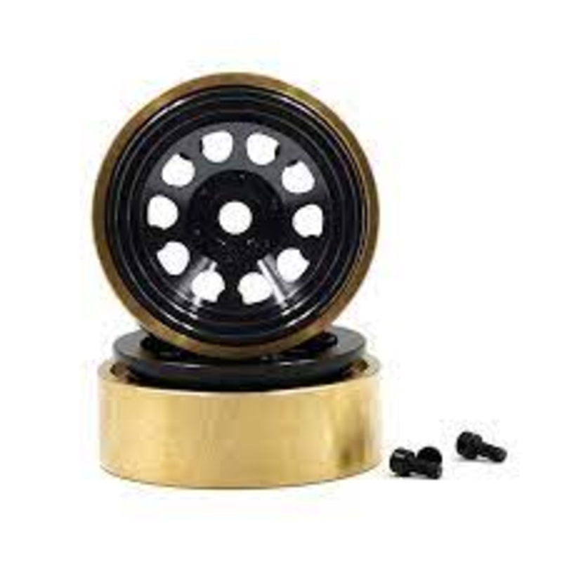 SSD SSD00458 SCX24 1.0 Aluminum/Brass D Hole Beadlock Wheels (Black) (2)