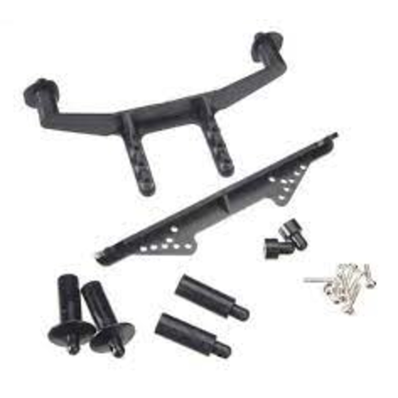 TRAXXAS 1914X *REPLACED 1914R Body mount, front & rear (black)/ body posts, 52mm (2), 38mm (2), 25mm (2), 6.5mm (2)/ hardware : SLASH 2WD, RUSTLER, STAMPEDE 2WD; Replaced by 1914R