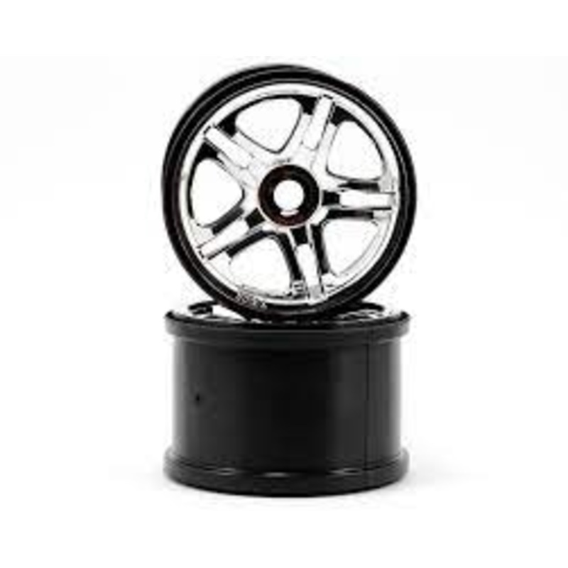 TRAXXAS 5172R Wheels, SS Split-Spoke 3.8" chrome (2) use with 17mm splined wheel hubs & nuts, part #5353X fits Revo / T-Maxx / E-Maxx