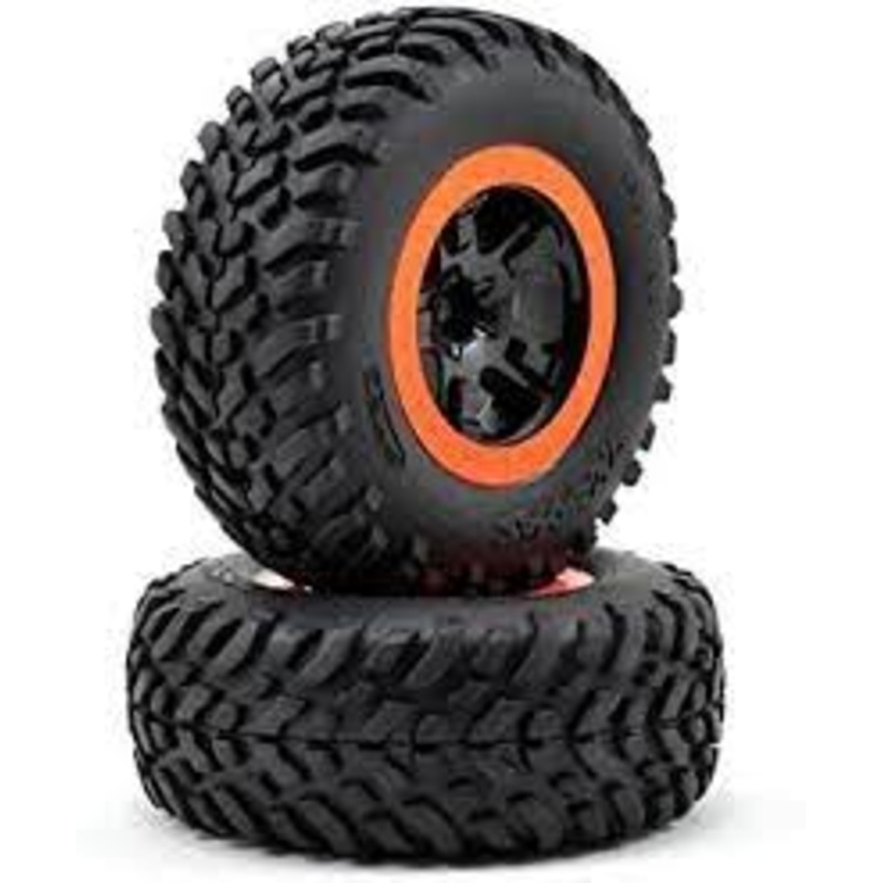 TRAXXAS 5864 Tire & wheel, glued SCT black, orange beadlock wheels SCT off-road racing tires, 2WD front