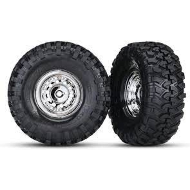 TRAXXAS 8177 Tires and wheels, assembled, glued (1.9" chrome wheels, Canyon Trail 1.9 tires) (2)/ center caps (2)/ decal sheet (requires #8255A extended stub axle)