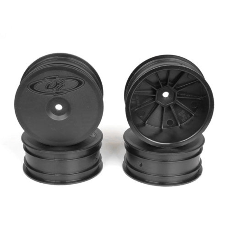 DE RACING DER-SB4-A4B Speedline Buggy Wheels, Black, Front, for Associated B64/B64D and TLR 22 3.0/4.0 (4pcs)