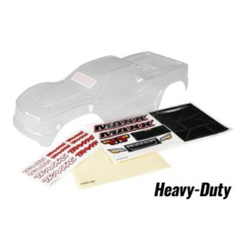 TRAXXAS 8914 Body, Maxx heavy duty clear untrimmed, requires painting w/ window masks / decal sheet