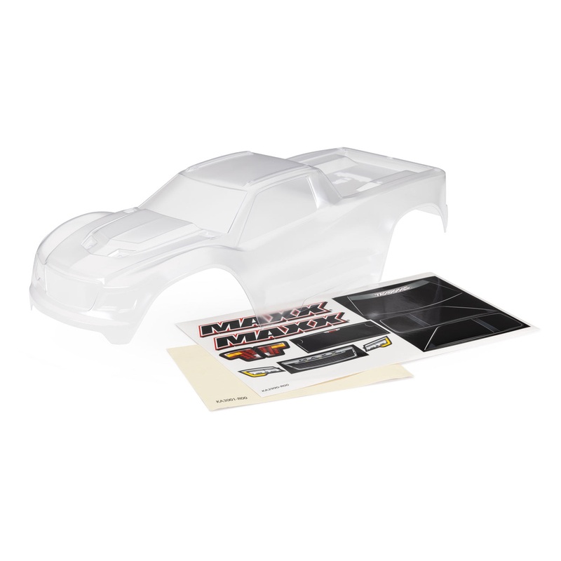 TRAXXAS 8918 Body, Maxx V2 (clear, requires painting)/ window masks/ decal sheet (fits Maxx with extended chassis (352mm wheelbase))