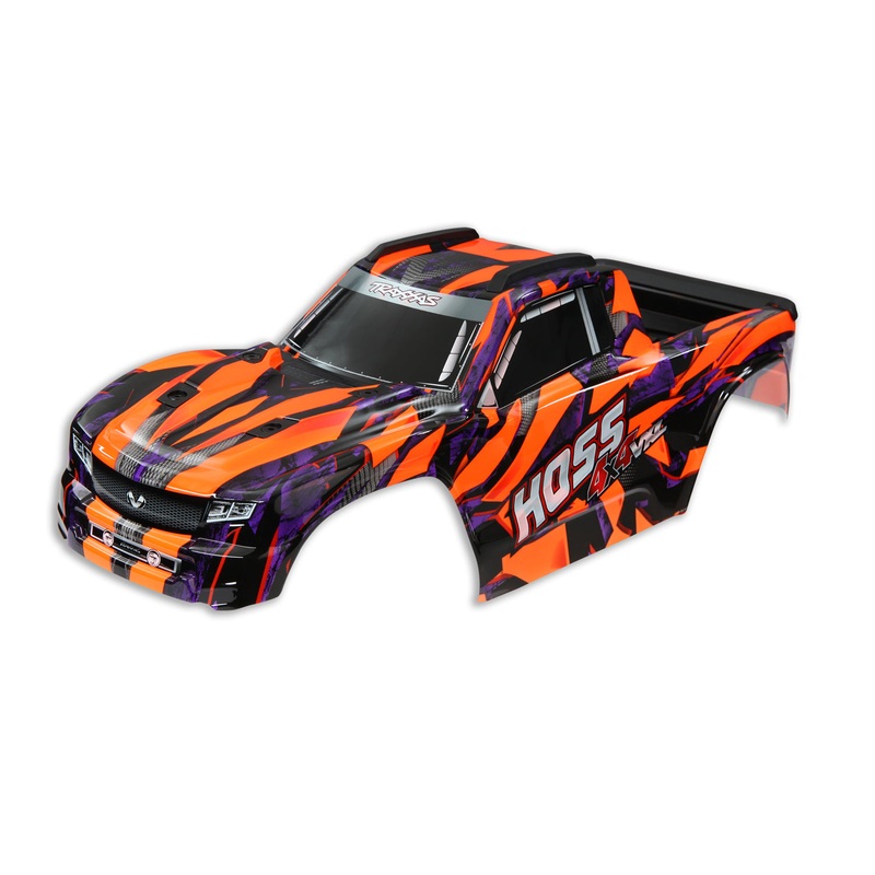 TRAXXAS 9011A Body Hoss 4X4 VXL orange w/ window grille lights decal sheet assembled w/ front & rear body mounts and rear body support for clipless mounting