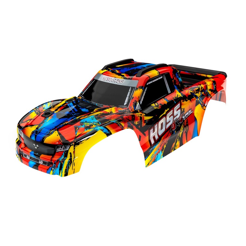 TRAXXAS 9011R Body, Hoss 4x4 VXL, Solar Flare (painted, decals applied) (assembled with front & rear body mounts and rear body support for clipless mounting)