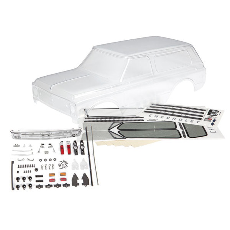 TRAXXAS 9112 1969-1970 Body, Chevrolet Blazer 1969 - 1970 clear, requires painting includes grille, side mirrors, door handles, windshield wipers, decals, window masks
