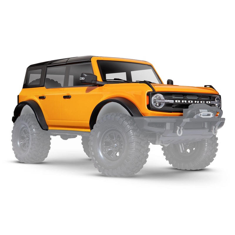 TRAXXAS 9211X Body, Ford Bronco (2021), complete, Cyber Orange (painted) (includes grille, side mirrors, door handles, fender flares, windshield wipers, spare tire mount, & clipless mounting) (requires #8080X inner fenders)