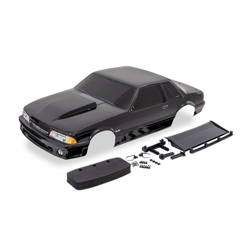 TRAXXAS 9421A Body, Ford Mustang, Fox Body, black (painted, decals applied) (includes side mirrors, wing, wing retainer, rear body mount posts, foam body bumper, & mounting hardware)