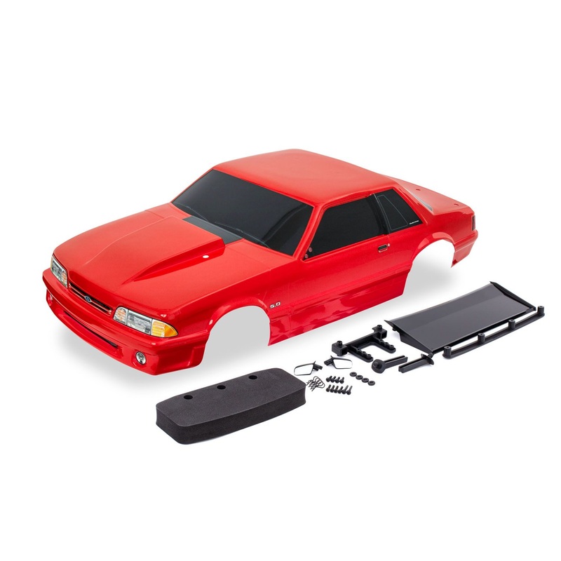 TRAXXAS 9421R Body, Ford Mustang, Fox Body, red (painted, decals applied) (includes side mirrors, wing, wing retainer, rear body mount posts, foam body bumper, & mounting hardware)