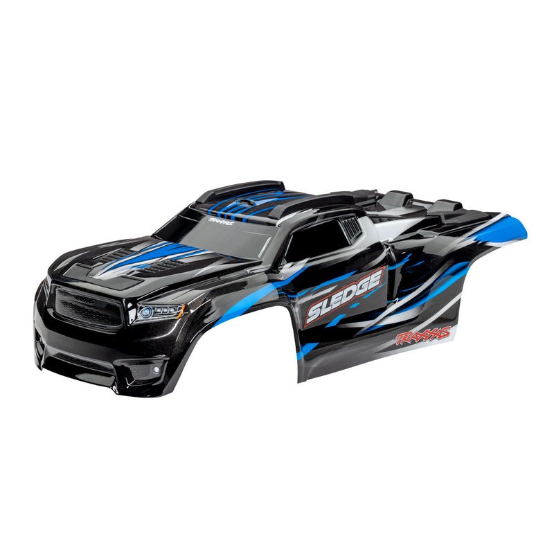TRAXXAS 9511A Body, Sledge, blue/ window, grille, lights decal sheet (assembled with front & rear body mounts and rear body support for clipless mounting)