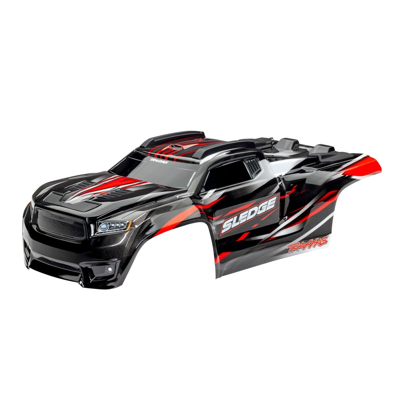 TRAXXAS 9511R Body, Sledge, RED/ window, grille, lights decal sheet (assembled with front & rear body mounts and rear body support for clipless mounting)