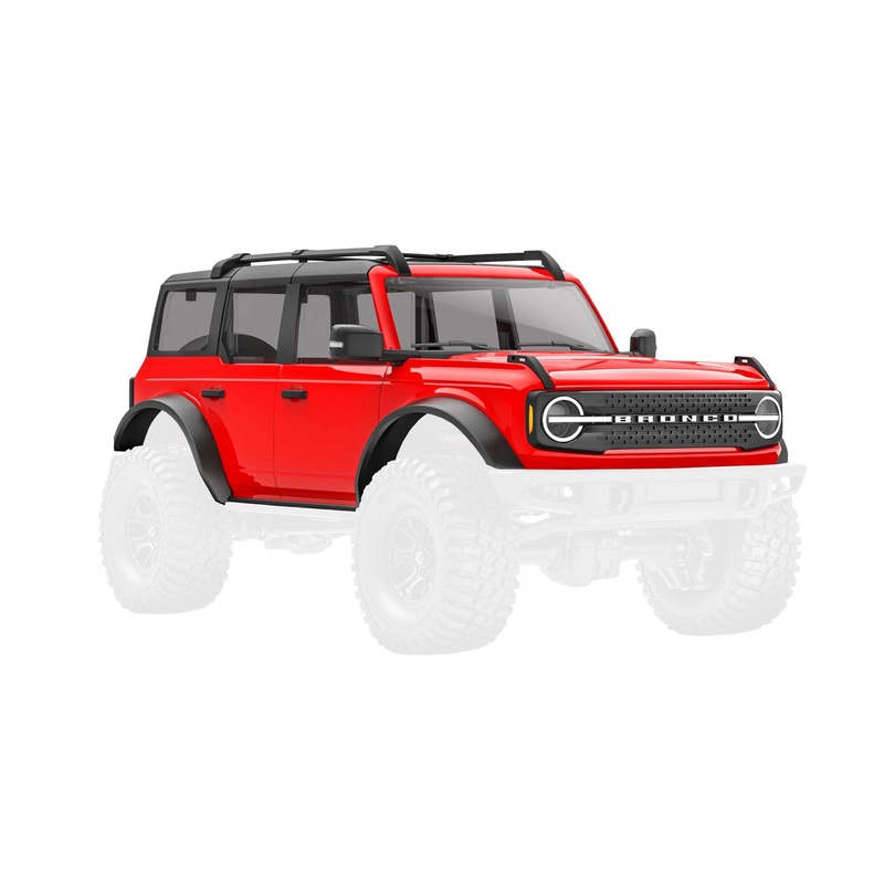 TRAXXAS 9711-RED Body, Ford Bronco, complete, red (includes grille, side mirrors, door handles, fender flares, windshield wipers, spare tire mount, & clipless mounting)