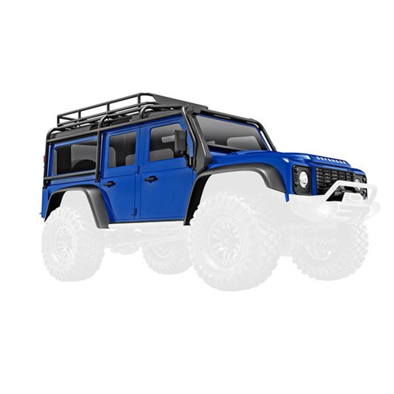 TRAXXAS 9712-BLUE Body, Land Rover Defender, complete, blue (includes grille, side mirrors, door handles, fender flares, fuel canisters, jack, spare tire mount, & clipless mounting)