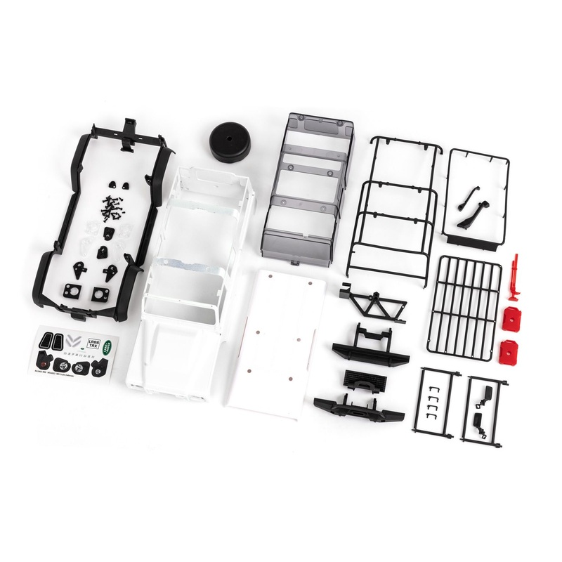 TRAXXAS 9712 Body, Land Rover Defender, complete (unassembled) (white, requires painting) (includes grille, side mirrors, door handles, fender flares, fuel canisters, jack, spare tire mount, & clipless mounting)