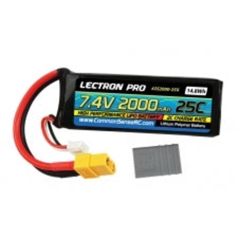 COMMON SENSE RC 2S2000-25X Lectron Pro 7.4V 2000mAh 25C Lipo Battery with XT60 Connector CSRC adapter for XT60 batteries to popular RC vehicles