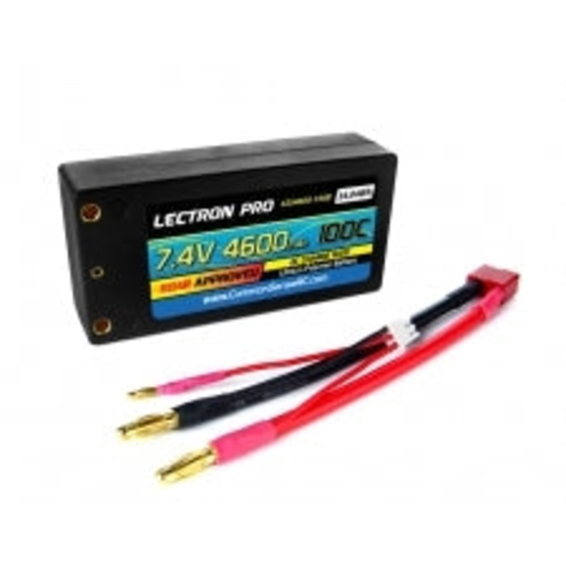 COMMON SENSE RC 2S4600-100B Lectron Pro 7.4V 4600mAh 100C "Shorty" Lipo Battery with 4mm Bullet Connectors for 1/10 Scale Cars & Trucks
