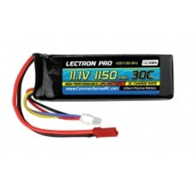 COMMON SENSE RC 3S1150-30-L Lectron Pro 11.1V 1150mAh 30C Lipo Battery with JST Connector for the E-flite Blade SR & Blade CP Pro