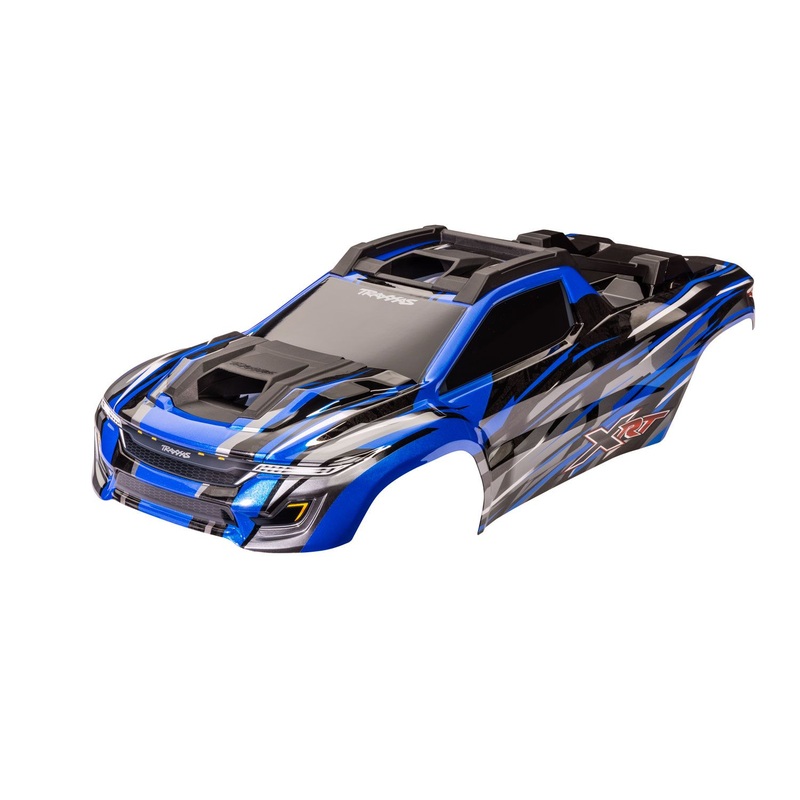 TRAXXAS 7812A Body, XRT, blue (painted, decals applied) (assembled with front & rear body supports for clipless mounting, roof & hood skid pads)