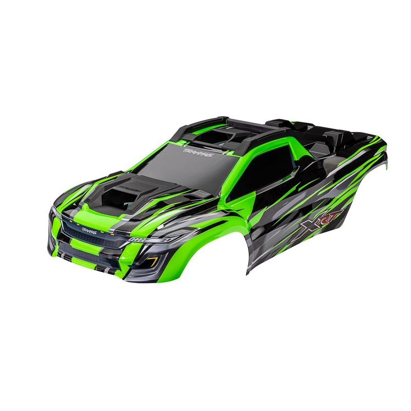 TRAXXAS 7812G Body, XRT, green (painted, decals applied) (assembled with front & rear body supports for clipless mounting, roof & hood skid pads)
