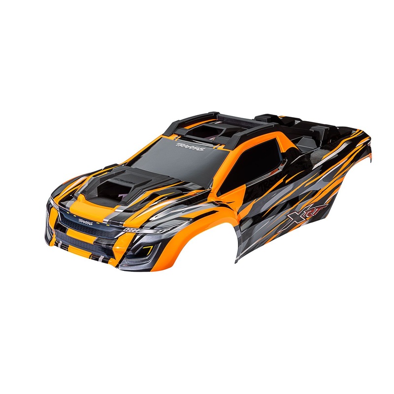 TRAXXAS 7812T Body, XRT, orange (painted, decals applied) (assembled with front & rear body supports for clipless mounting, roof & hood skid pads)