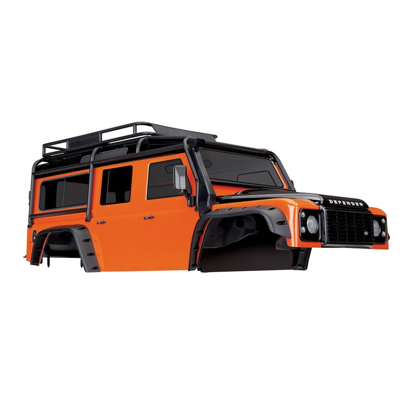 TRAXXAS 8011A Body, Land Rover Defender, adventure orange (complete with ExoCage, inner fenders, fuel canisters, and jack)
