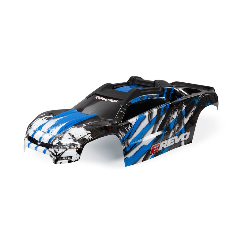 TRAXXAS 8611X Body, E-Revo, blue (painted, decals applied) (assembled with front & rear body mounts and rear body support for clipless mounting)