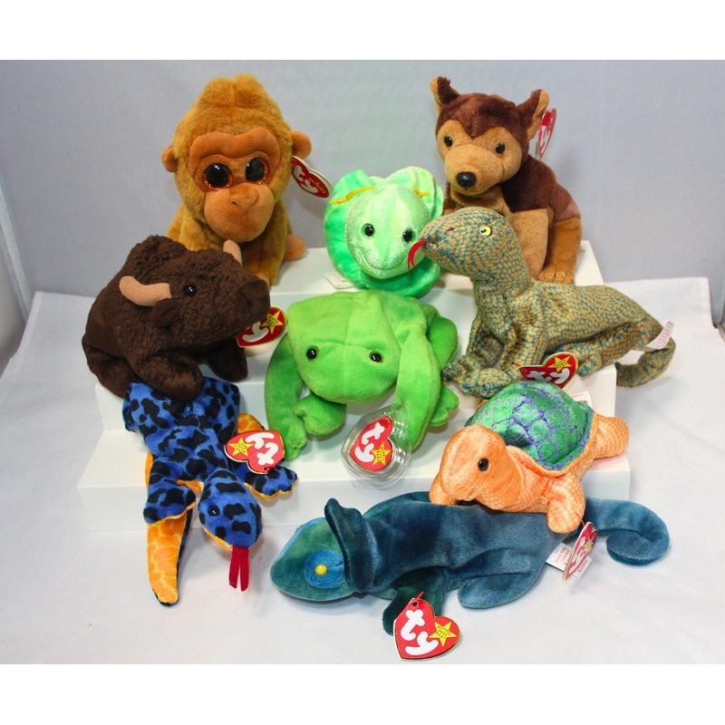 Lot of 9 Beanie Babies | Non-Mint Tags | Turtles, Frogs, Dogs, & More