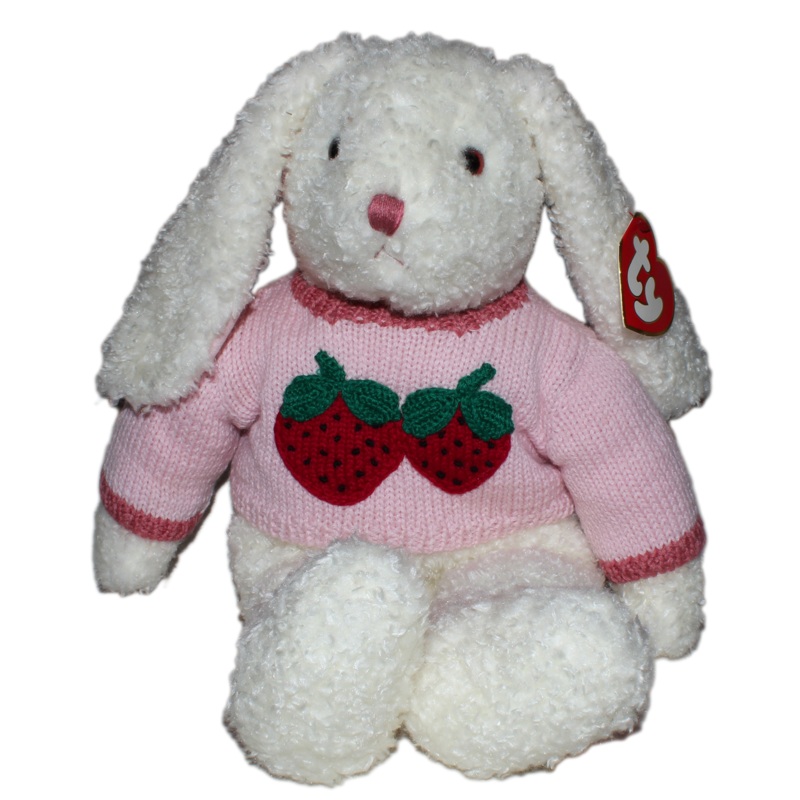 Ty Classics: Curly the White Bunny - Strawberry Sweater